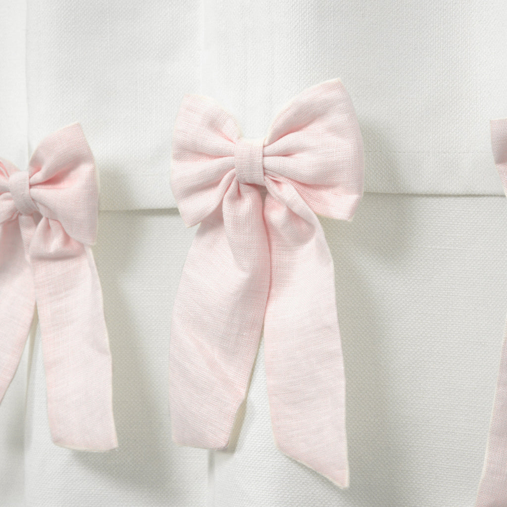 "Handcrafted bow valance curtain adds privacy, light control, and a cozy atmosphere with customizable sizes, colors, and optional blackout lining."