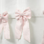 "Handcrafted bow valance curtain adds privacy, light control, and a cozy atmosphere with customizable sizes, colors, and optional blackout lining."