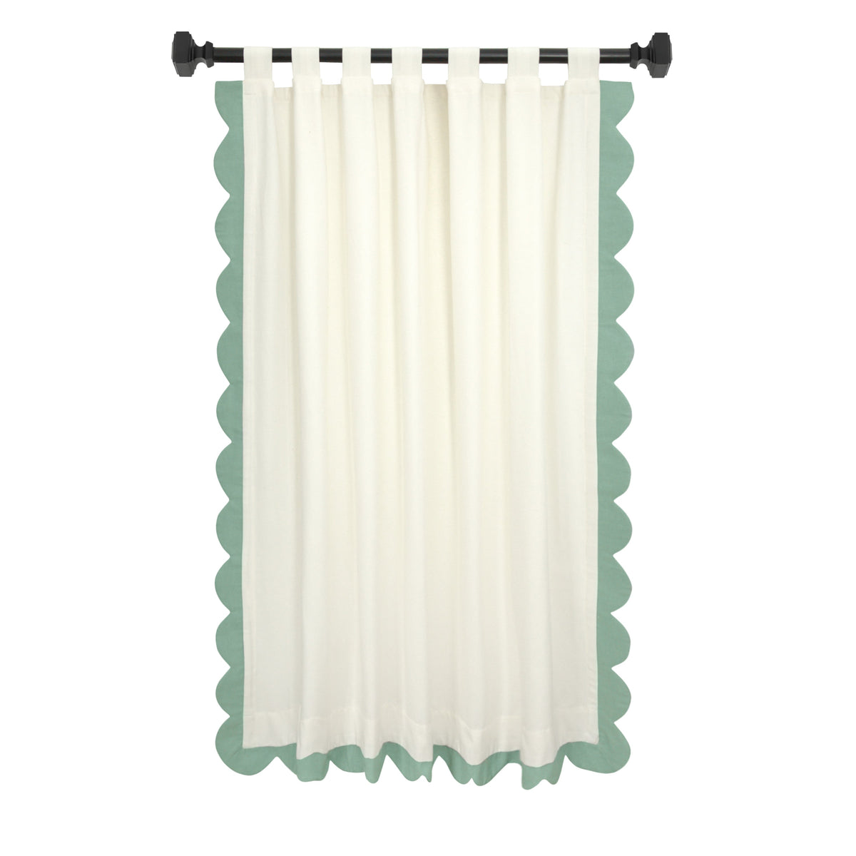 "Playful ivory-red scalloped cotton blend curtains with white cotton lining, perfect for adding style and comfort to kids' rooms, nurseries, and more!"