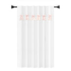 "Handcrafted bow valance curtain with white cotton lining, customizable sizes/colors, and optional blackout lining for added privacy."