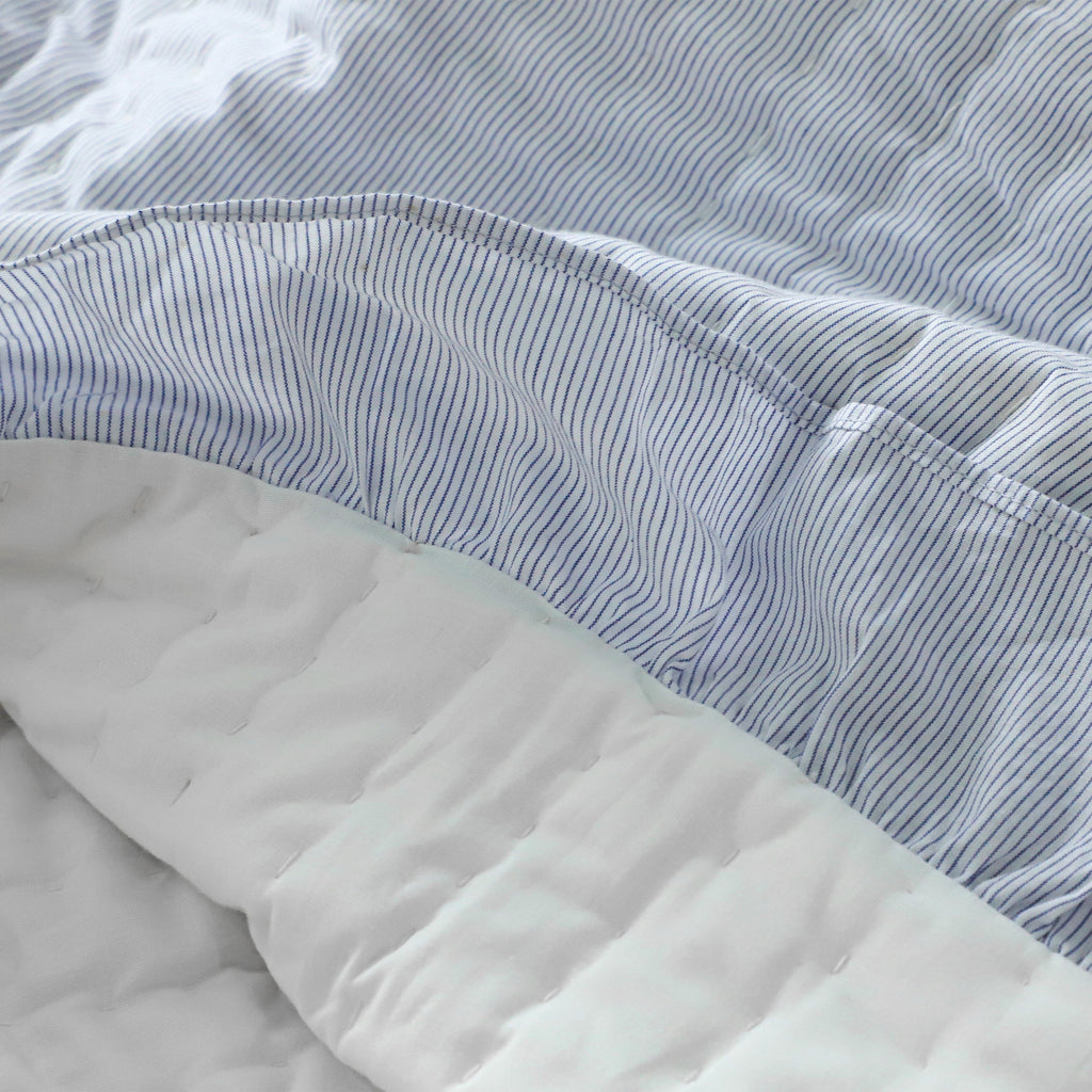 Handmade Blue White Kids Cotton Quilt with Ruffles – Toddler Bedding