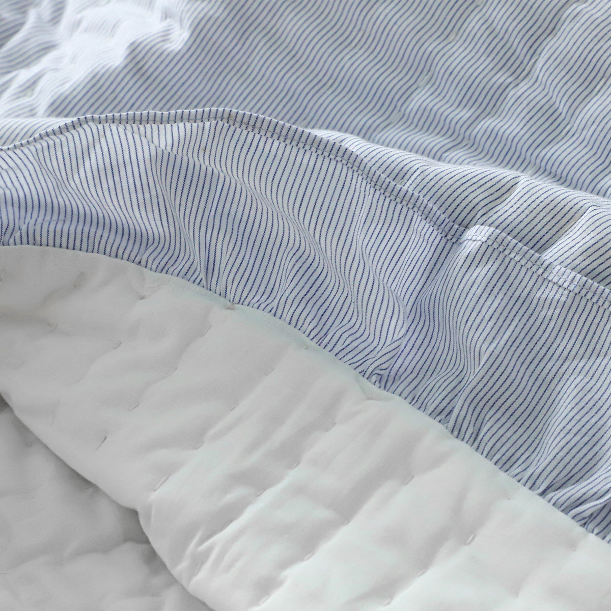 Handmade Blue White Kids Cotton Quilt with Ruffles – Toddler Bedding