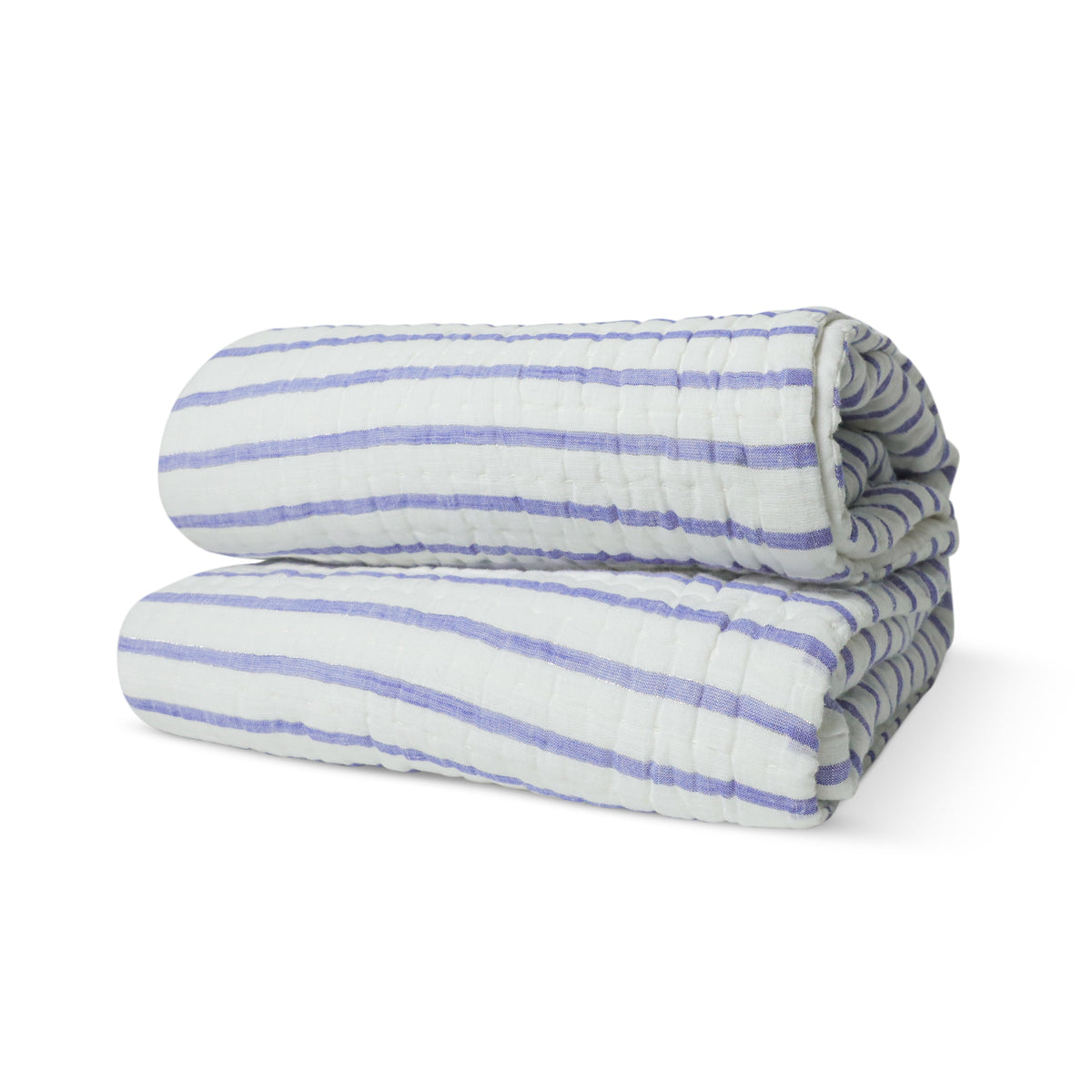 Handmade Blue White Striped Pick Stitch Cotton Quilt - Kids Comforter