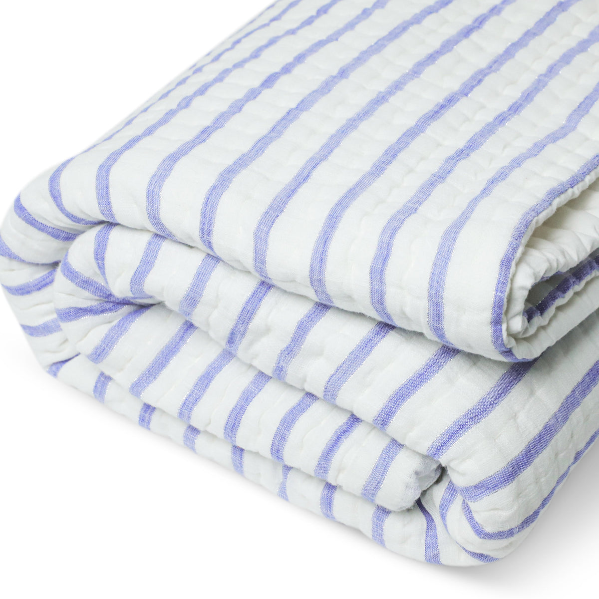 Handmade Blue White Striped Pick Stitch Cotton Quilt - Kids Comforter