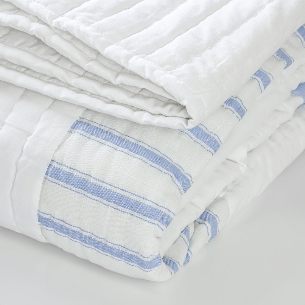 Handmade nursery quilt – a soft and breathable all-season blanket featuring striped cotton patchwork. Available in twin quilt queen and king sizes.