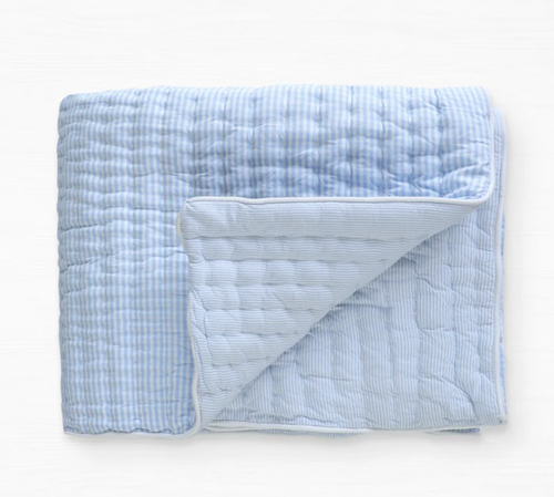 Custom made blue white cotton quilt. Machine washable comforter, all season bedding.