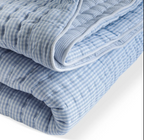 Pick stitch cotton quilt with blue white stripes, sleep-friendly cotton bedding. Year round comforter.