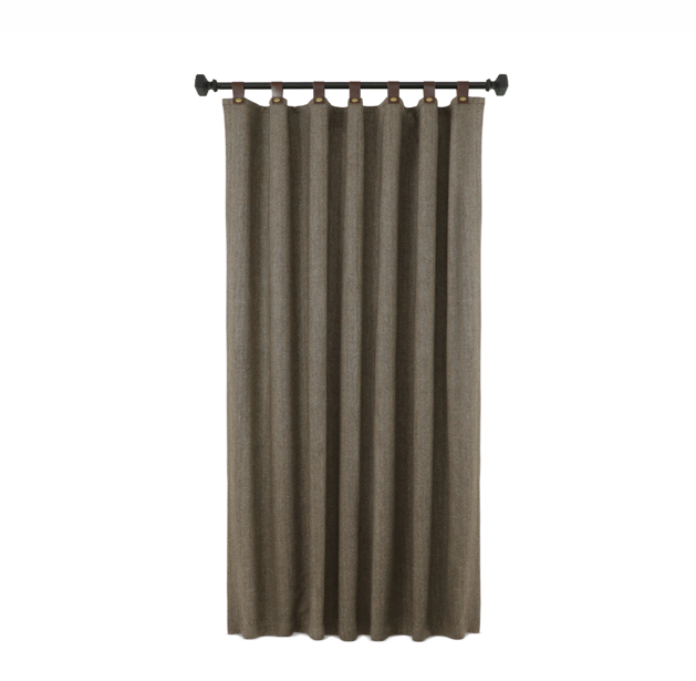 Taupe Chevron Wool Curtains With Leather Tabs