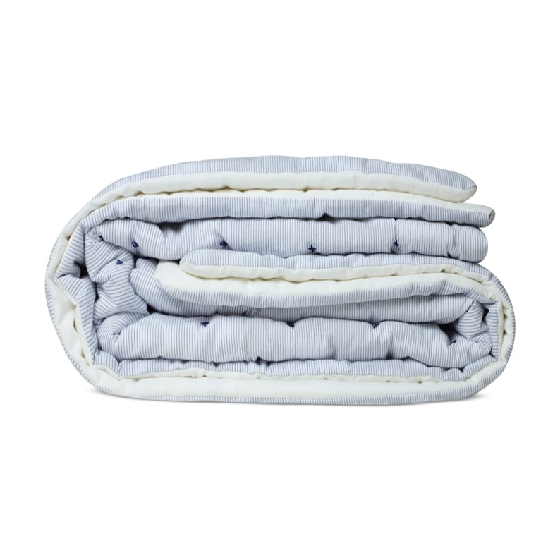 Handmade Quilt Blue White Striped Cotton, Cross Quilting, Comforter