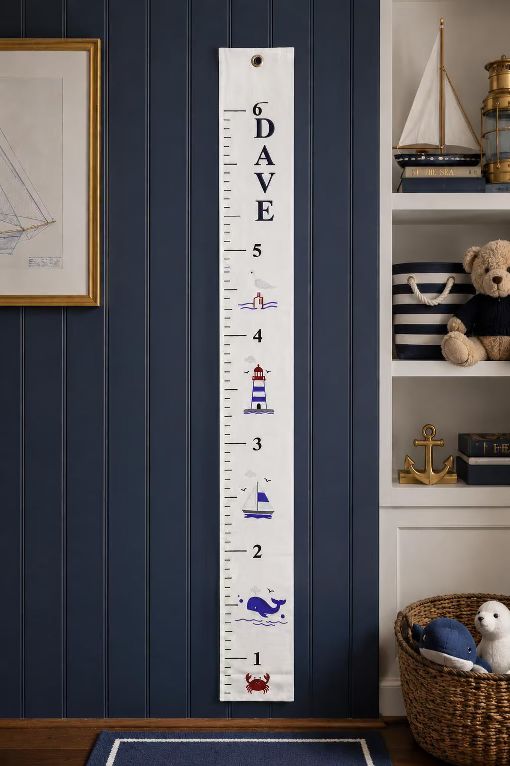 Nautical Growth Chart Personalised, Embroidered Baby Name Height Chart, Nursery Gift