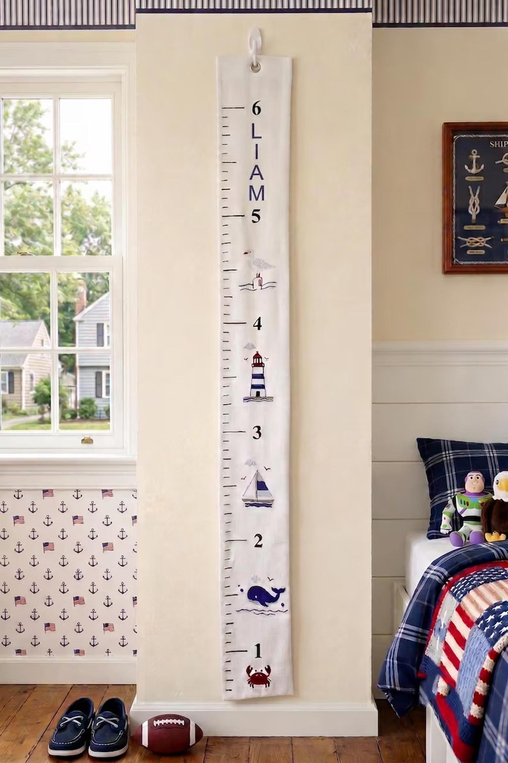 Nautical Growth Chart Personalised, Embroidered Baby Name Height Chart, Nursery Gift