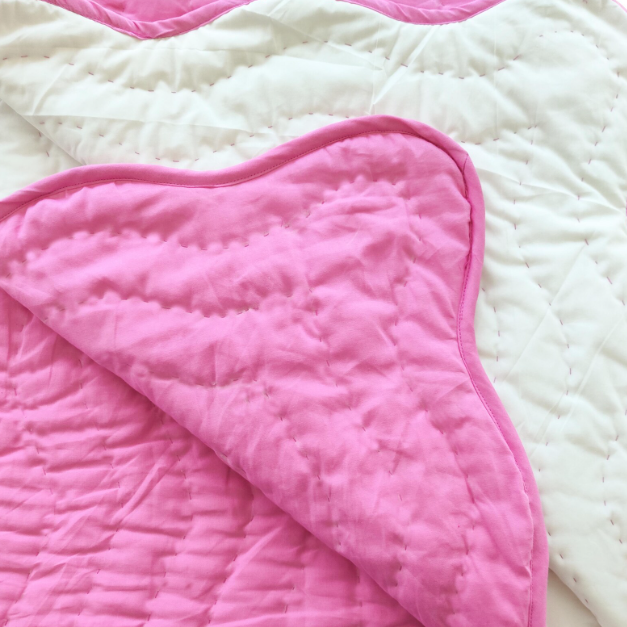 Handmade Baby Quilt – Pink Wave Stitch, Reversible Crib Blanket for Girls