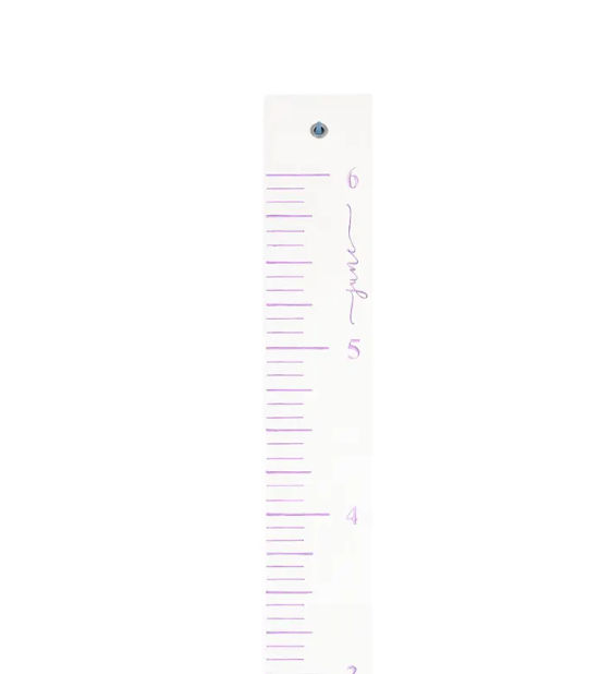 "Personalized embroidered growth chart for girls with custom name, floral design, and height measurements in inches & centimeters." 