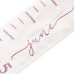 "Girls' room wall decor—custom embroidered growth chart with family name, pastel colors, and marked height measurements for memories."
