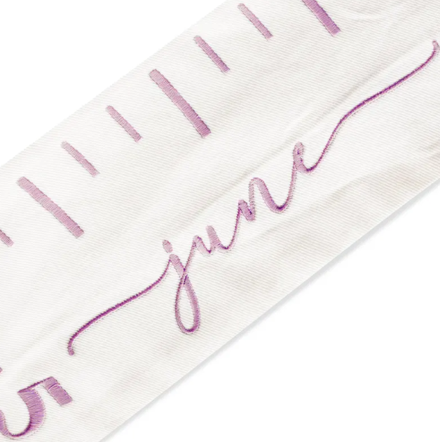 "Girls' room wall decor—custom embroidered growth chart with family name, pastel colors, and marked height measurements for memories."